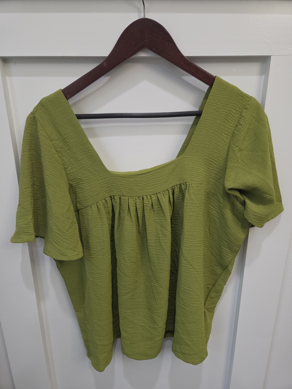 bobeau Olive Green Square Neck Flutter Sleeve Blouse